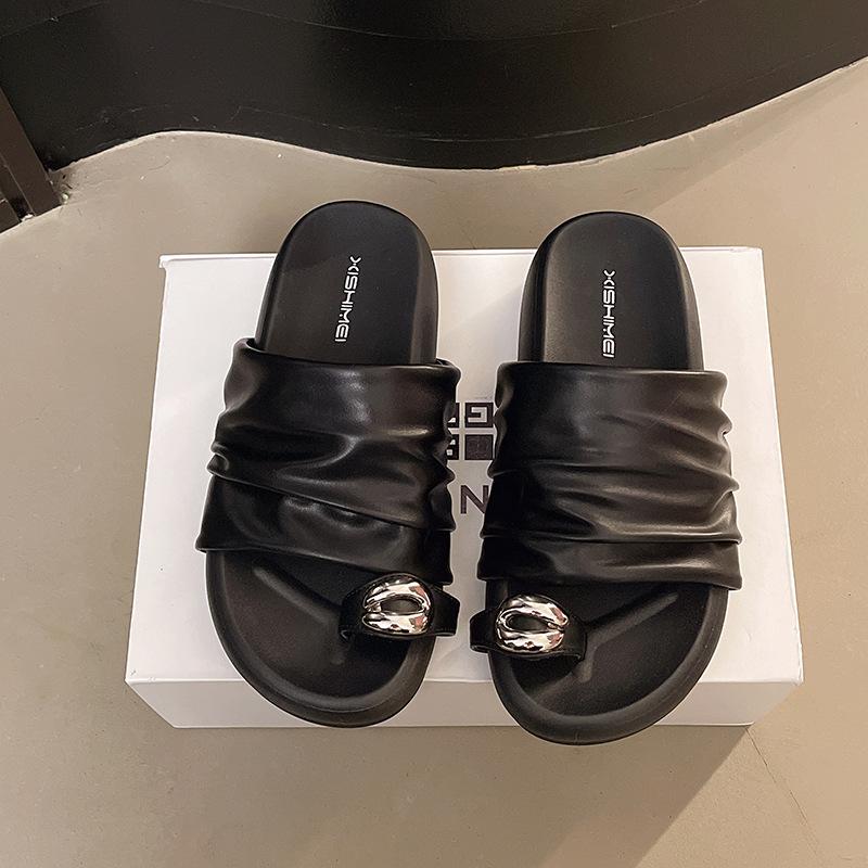 Thick-soled Cover Toe Cool Slippers Women's Fashion Outer Wear Summer New Versatile Height Increase One Word Beach Half Drag Sandals