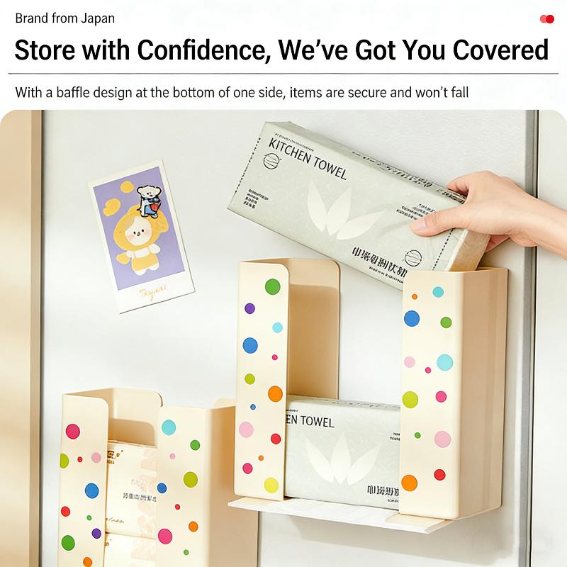 Magnetic Polka Dot Refrigerator Tissue Storage Box No Drill Easy Access for Kitchen Bedroom Office A set