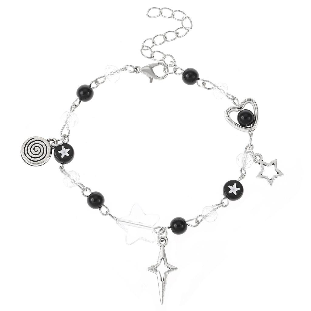 Star Heart Swirl Charms Beaded Chain Bracelet Y2K Sweet Cool Wrist Jewelry for Women Daily Street Decor