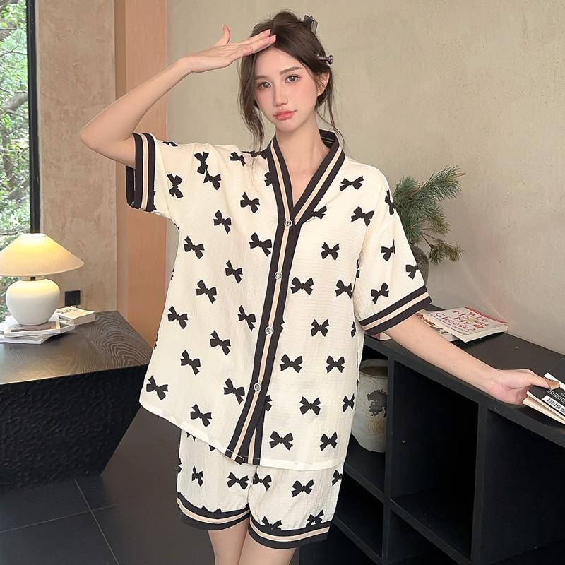 South East Asia bubble cotton pajamas girls summer short-sleeved shorts 1011 cartoon loungewear suit new