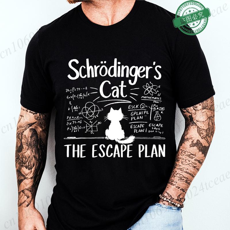 Men's Summer Casual Shirt Funny Cat Escape Plan Science Design T-Shirt Men's Physics Science Nerd Geek Short Sleeve T-Shirt Tops