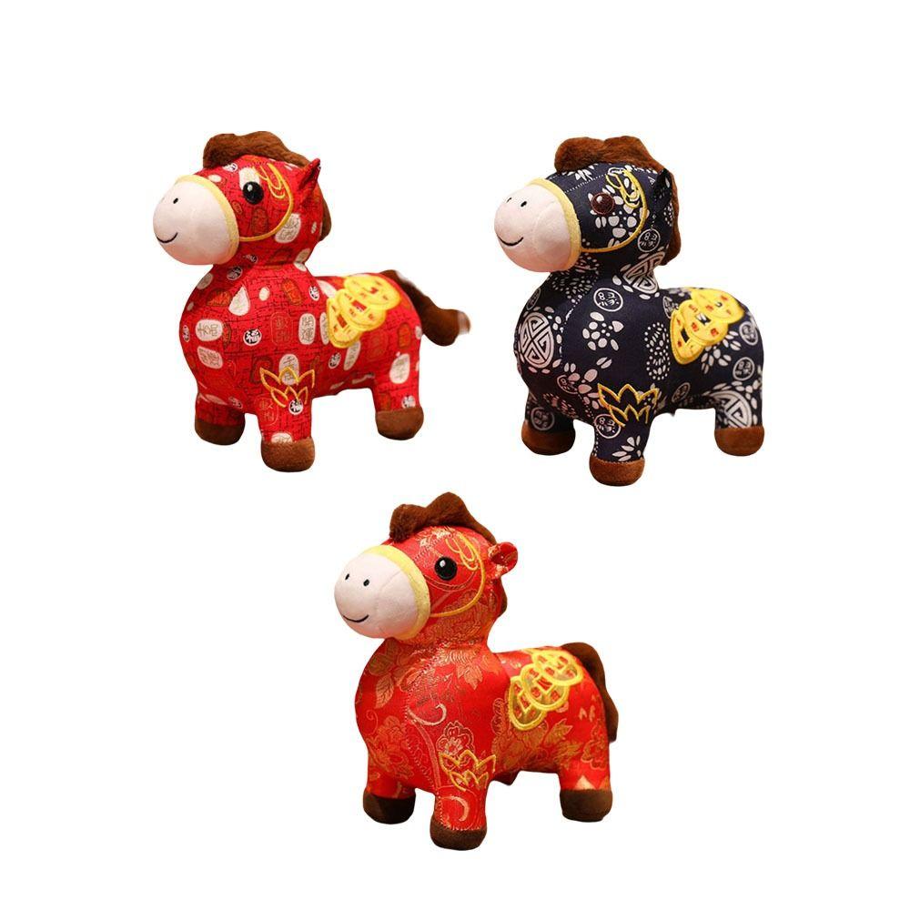 Lucky Horse Stuffed Toys Cartoon Animal Mascot Traditional Pony Plush Doll Home Decor