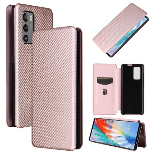 Dla LG Wing 5G Etui z Teksturą Włókna Węglowego, Poziome Flip, TPU + PC + Skóra PU z Miejscem na Karty