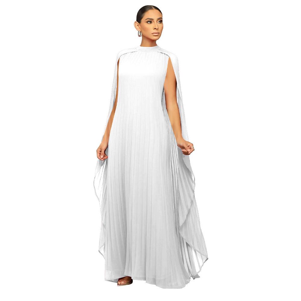 Women's Solid Color Chiffon Pleated Long Dress