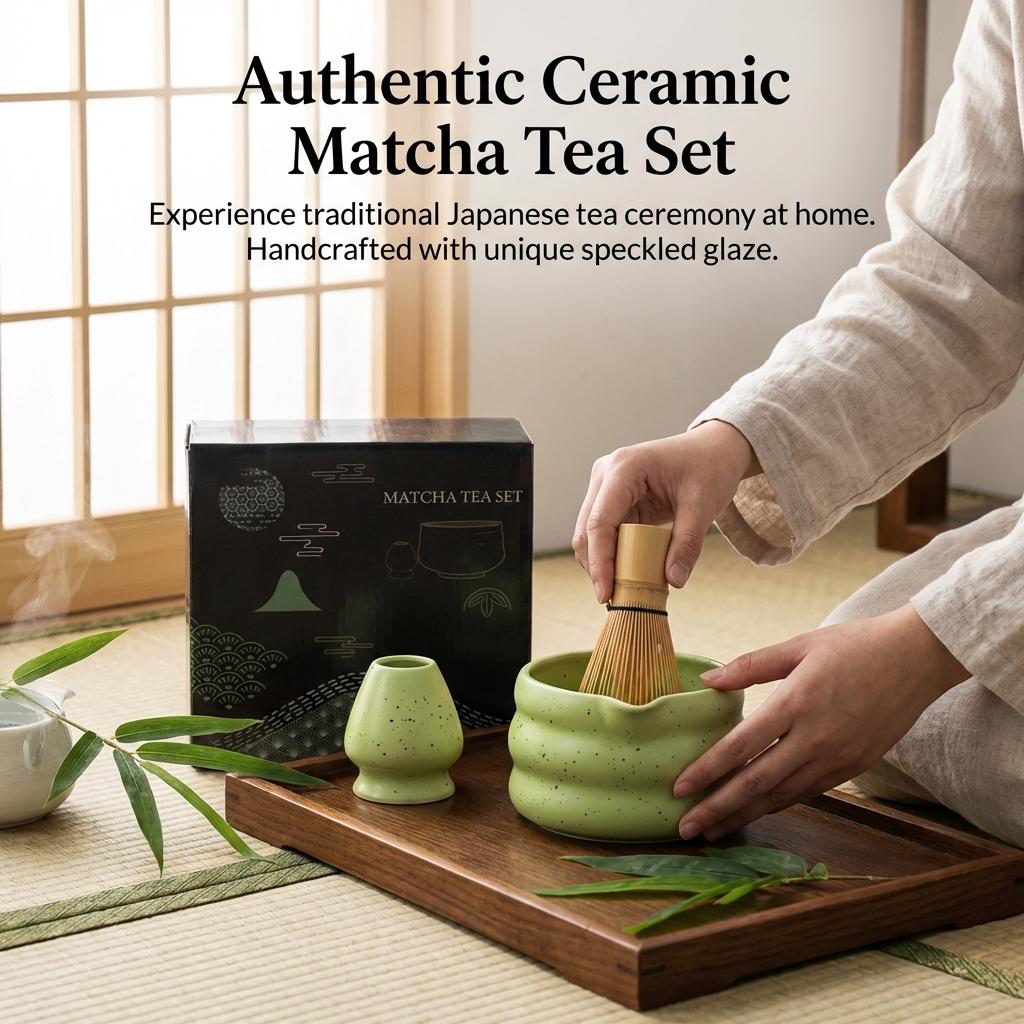 Japanese Matcha Tea Set Ceramic Matcha Bowl And Powder Jar Gift for Birthday New Year
