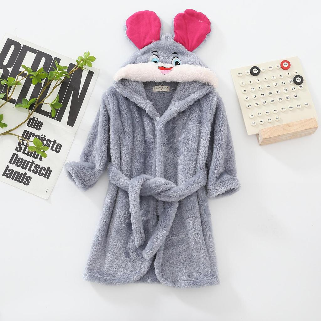Children's Plush Cartoon Bathrobe - Boys' & Girls' Double-Sided Fleece Pajamas for Autumn/Winter