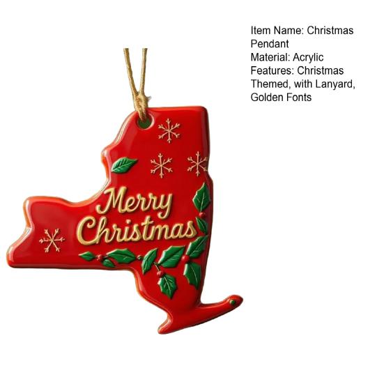 State Pride Christmas Pendant Merry Christmas In Golden Fonts U.S. States