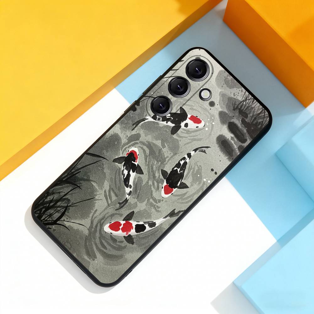 J-Japan Style Ukiyo-e Cool Phone Case For Samsung Galaxy A 73,72,51,53,52,71,22,5G,Note,J7,8,9 Soft Black Cover