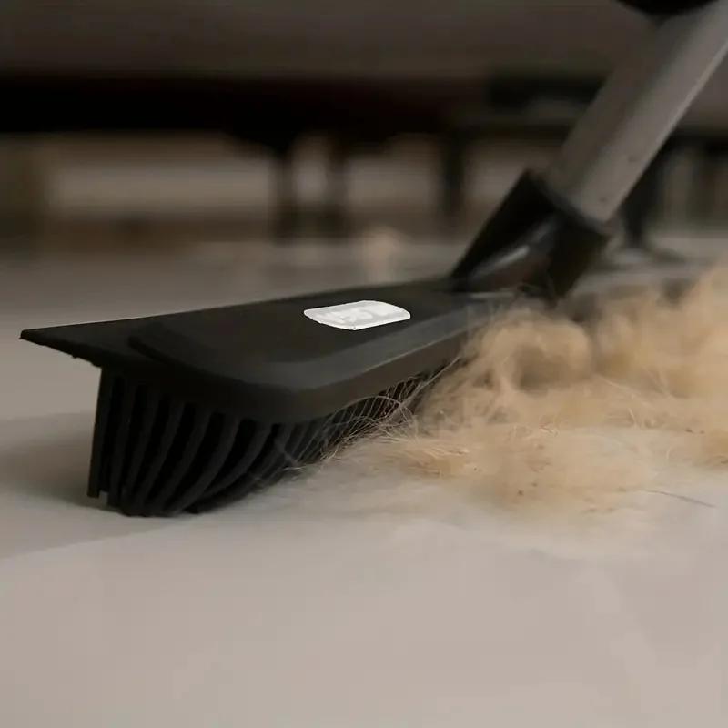 2Pcs Rubber Broom Carpet Rake with Squeegee Long Handle for Pet Hair Fur Remover Broom for Fluff Carpet Hardwood Floor