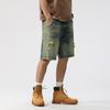 New Summer Retro Old Ripped Denim Shorts Men's Loose Straight Cutout Pants