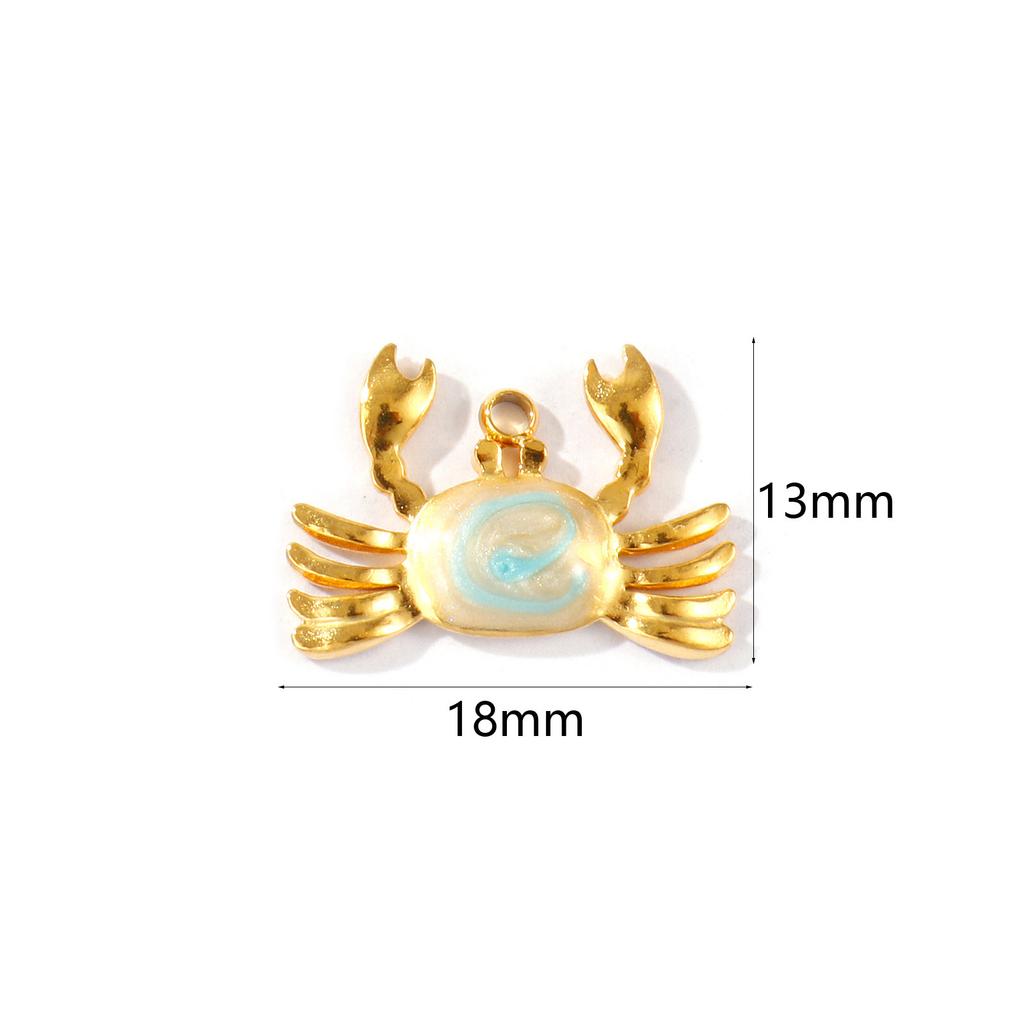 2Pcs 304 Stainless Steel Ocean Jewelry Charms Pearlescent Enamel Whale Turtle Starfish Crab 18K Gold Plated Pendant DIY Necklace
