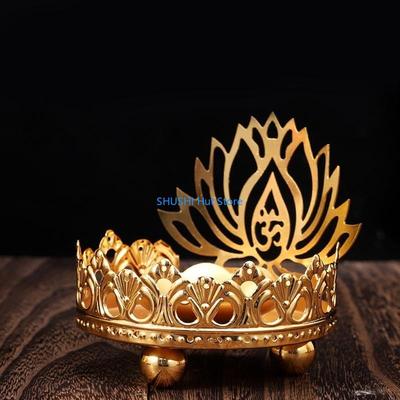Vintage Alloy Buddhist Holder Lotus Sitting Lamp Holder Ornament for Home Bedroom Yoga Room Decoration D57B