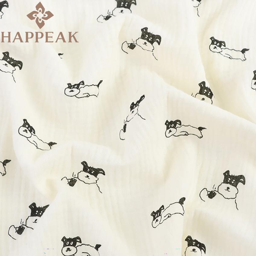 HAPPEAK Crinkle Cotton Muslin Woven Doggy Printed Double Gauze Fabric for Burp Cloths