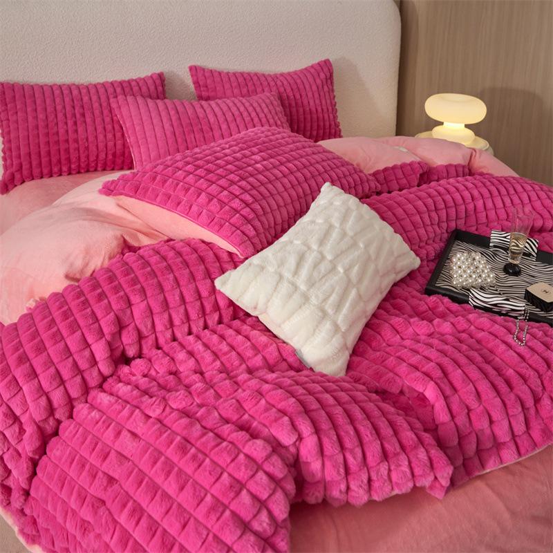 

Комплект из четырех предметов из кашемира и молочного волокна с мехом кролика, зимнее утепленное тепловое постельное белье 1.5m bed sheet