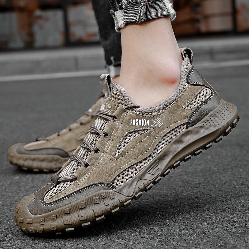 Fashion 2025 Men Sneakers Mesh Breathable Top Layer Leather Men Sports Shoes Outdoor Mesh Hollowed Out Running Shoes Men Shoes