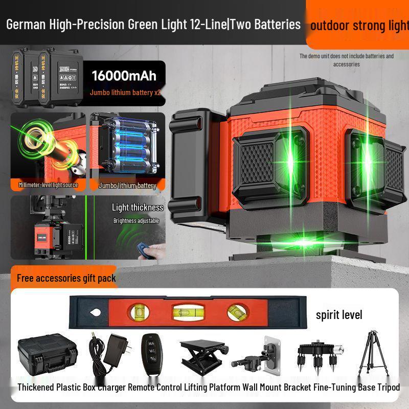High Precision 12-Line Outdoor Auto-Leveling Green Laser Level with Strong Infrared Light
