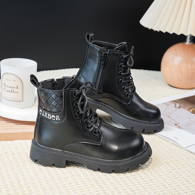 

Baby Girls Autumn/Winter Fashionable Round Toe Soft Thick Sole Elegant and Cute Kids Mid-calf Boots Retro Zipper Short Boots 27Insole16.5cm чёрный