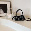 Polyester Polka Dot Cylindrical Bag Anti-Splash Water Korean Style Spicy Girl Handbag Black Ctrast Color PU Shoulder Bag