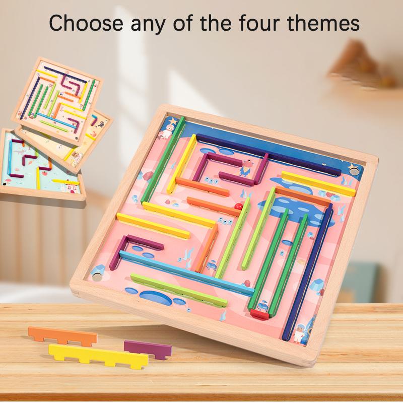 

4-Themed Detachable Wooden Maze Game - Space/Circus/Pirate/Animal Themes With Adjustable Paths Beads And Progressive Difficulty