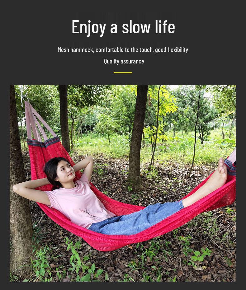 Outdoor Ice Silk Mesh Hammock with Curved Stick - Anti-Rollover Swing for Camping & Travel