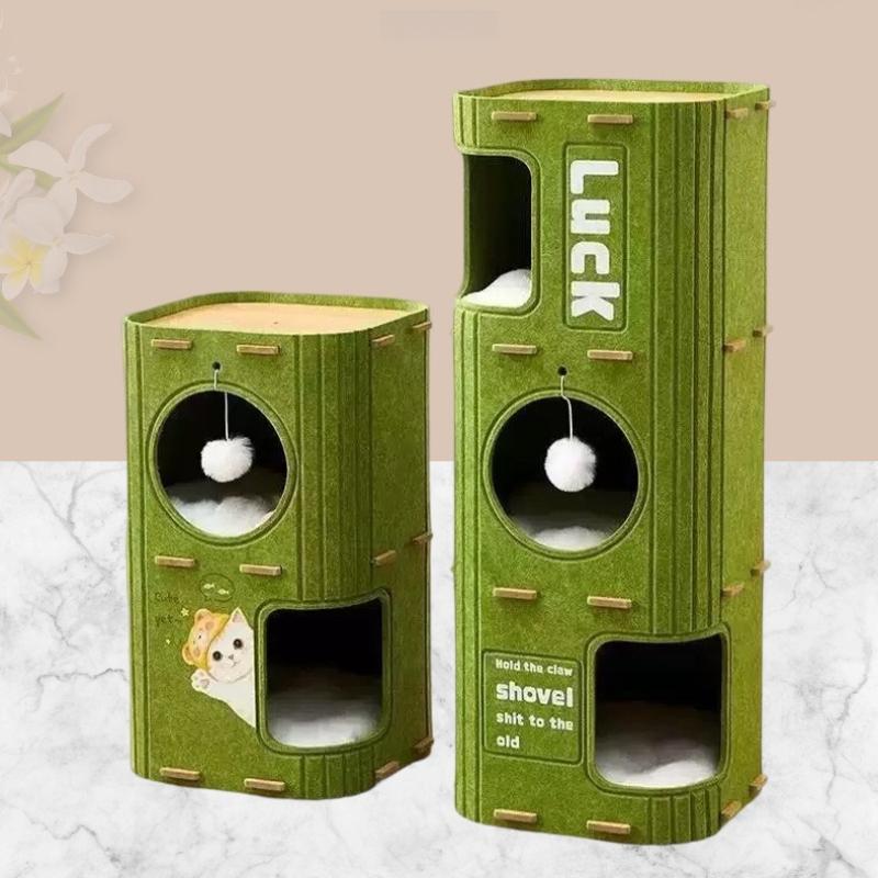 Thickened Multi-layer Fold Eared Cat Bed Four Season Universal Household Felt Warm Cat House Three Floors Cats Climbing Frame Villa Excluding Mat