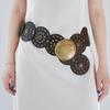 Women Belt Vintage Hollow Out Cowboy Style Wear-resistant Round Exaggerated Western Style Wide Disc Belt