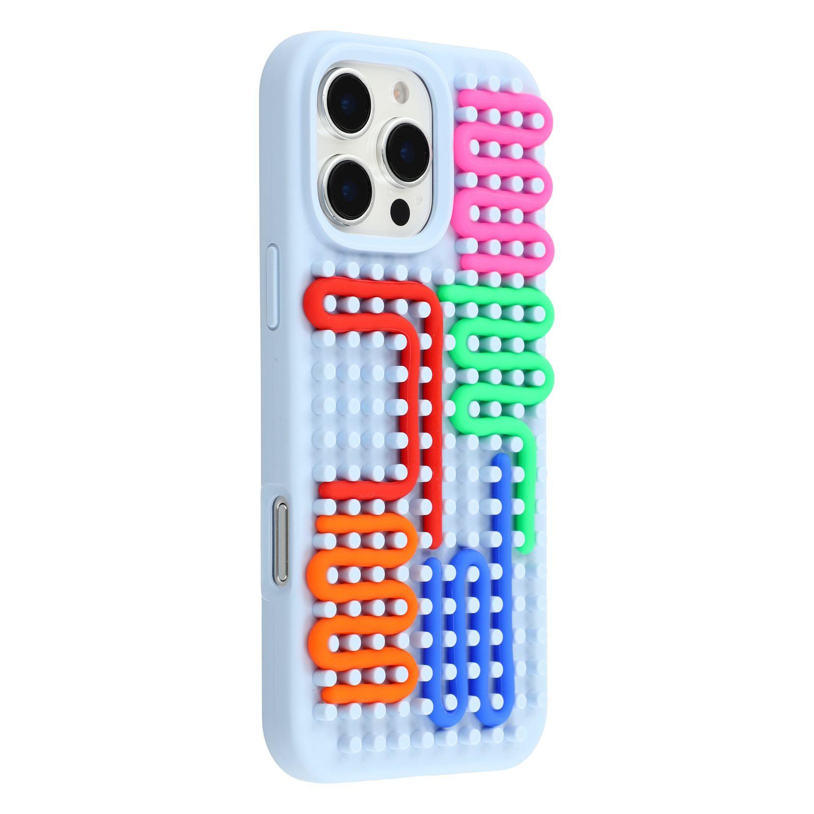 

For iPhone 16 Pro Case 3D Stress Relief DIY Colorful Bar Silicone+PC Phone Cover Dots Design Blue