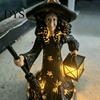 Gothic Witch Sculpture 2Pcs Halloween Night Lamp, Holding Lantern Figurine with Resin Decor LED, Glowing Statue for Tabletop Home