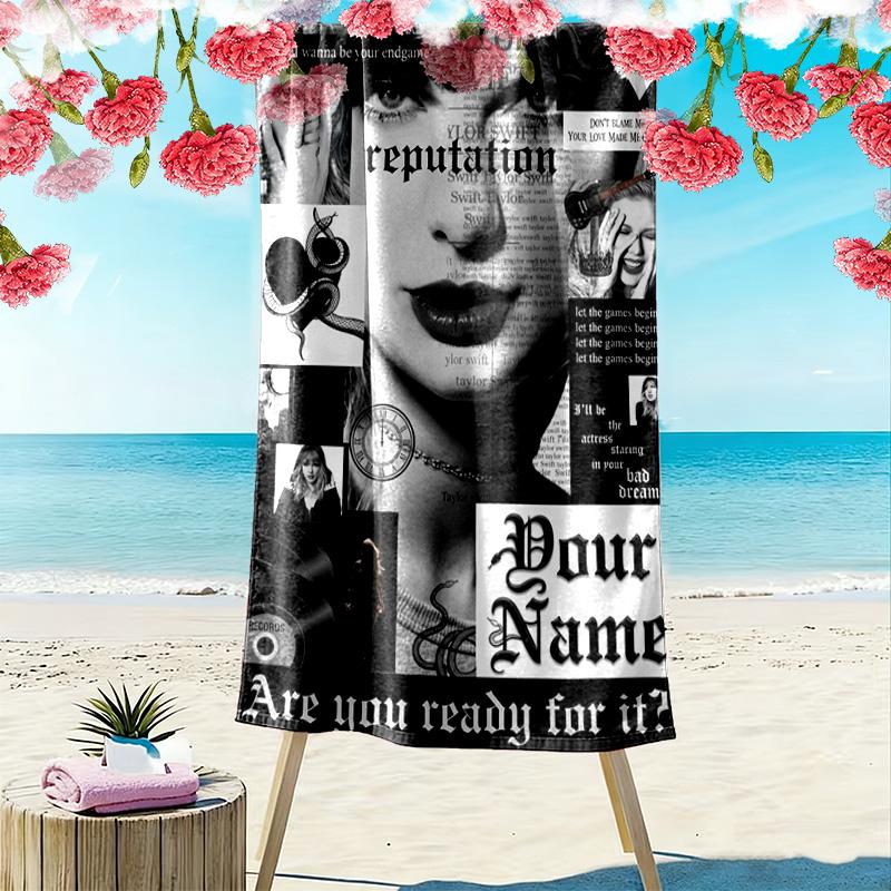 Name Custom Taylor Print Beach Towel, Large Soft Quick Dry Towel for Beach Camping Swimming