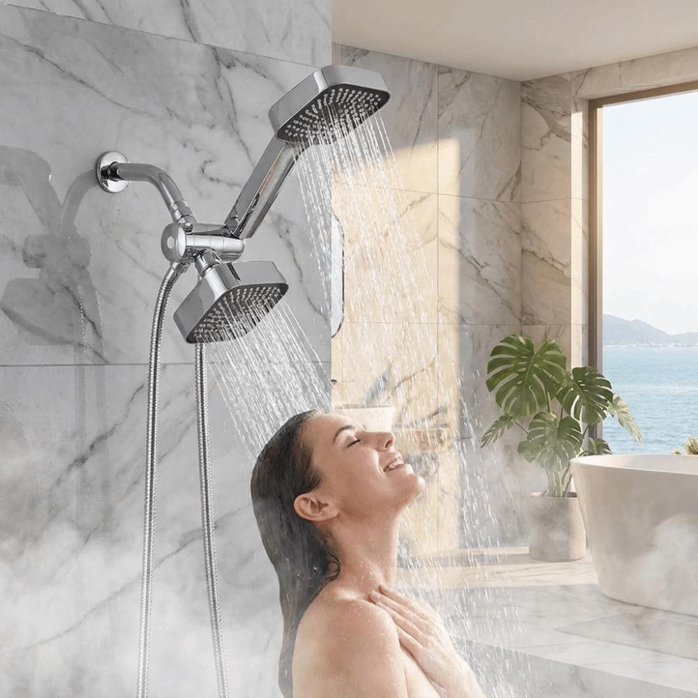 Square Design Square Handheld Shower Set Flexible Hoses Three-way Water Distributor Daily Use