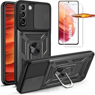 Hülle für Samsung Galaxy S22 - Schwarz - 2 Panzergläser - 360° Ständer - Kameraschutz