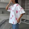 Casual O-neck Heart Print Women T-shirt Summer Short Sleeve Loose Cotton Female Basic Tops Shirt Tees Women Clothes