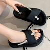 Women's Shoes 2025 Summer New Rhinestone Pinch Cold Slippers Outside Casual Muffin Thick Sole Heightening Round Head Beach Shoes