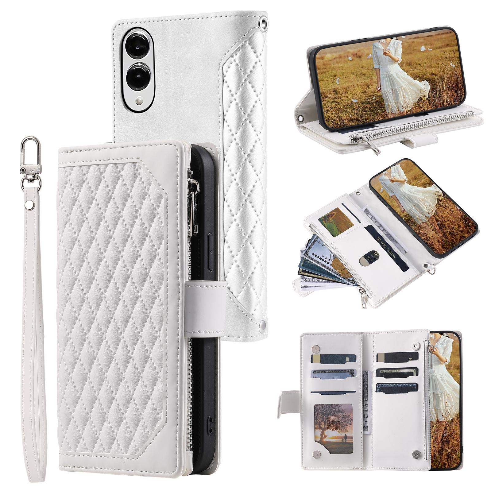 

Style 005 For Samsung Galaxy S25 Edge Wallet Case Rhombus Stitching Line PU Leather Phone Cover White