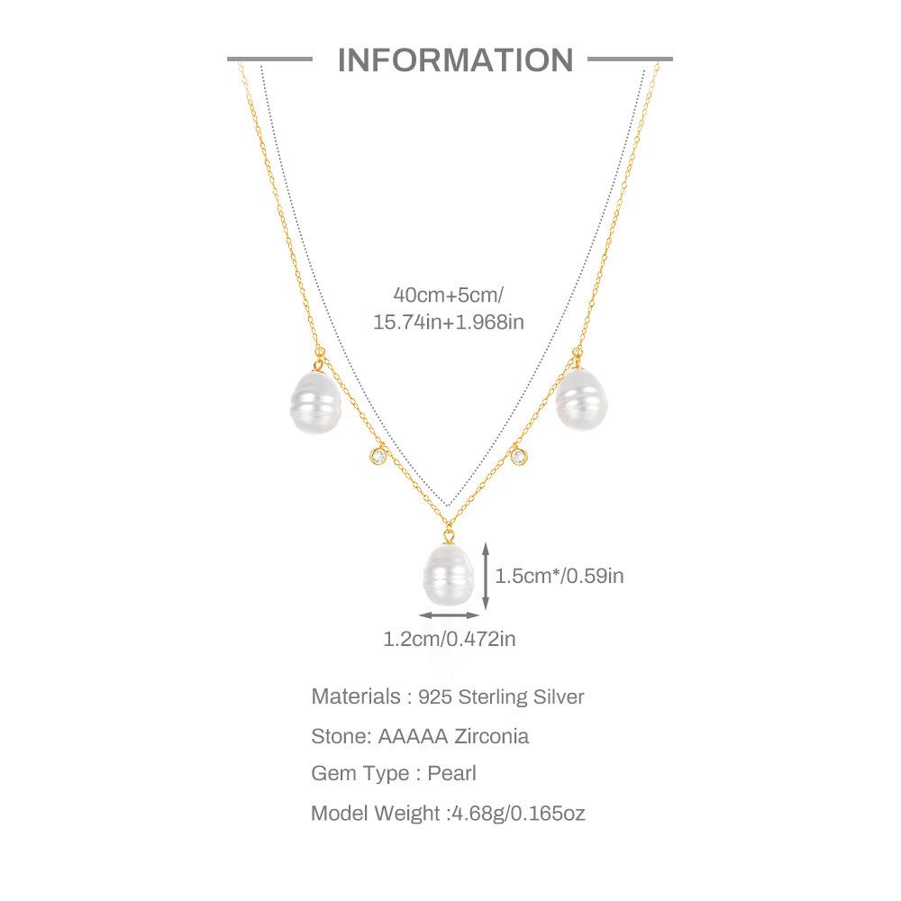 Daily Wear Large Pearl Luxury S925 Sterling Silver Irregular Pearl Pendant Necklace Collarbone Chain