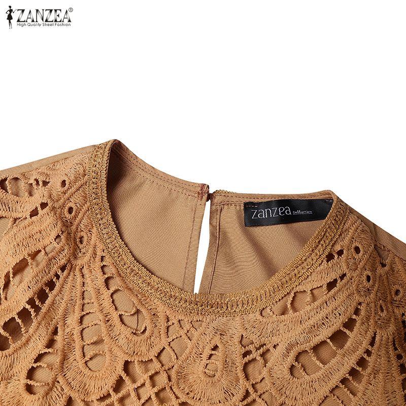 ZANZEA Women Fashion Lace Crochet Patchwork Casual Long Sleeve Dress