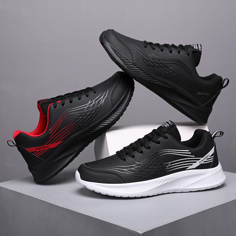 Fashion Thick Soled Black Running Shoes Men Waterproof Athletic Sneakers Men Wear-resistant Non Slip Walking Sport Shoes Comfortable Men
