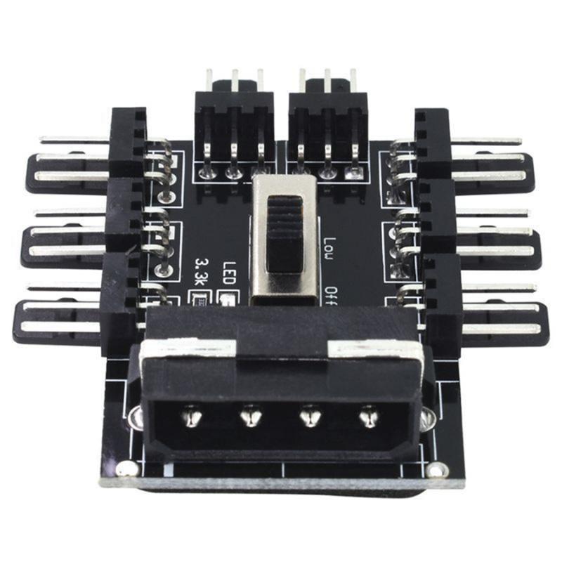 Cooling Fan Hub, 1 to 8, Fan Hub 3-Pin PWM Splitter, Computer Mining Adapter, Cooling Power Supply