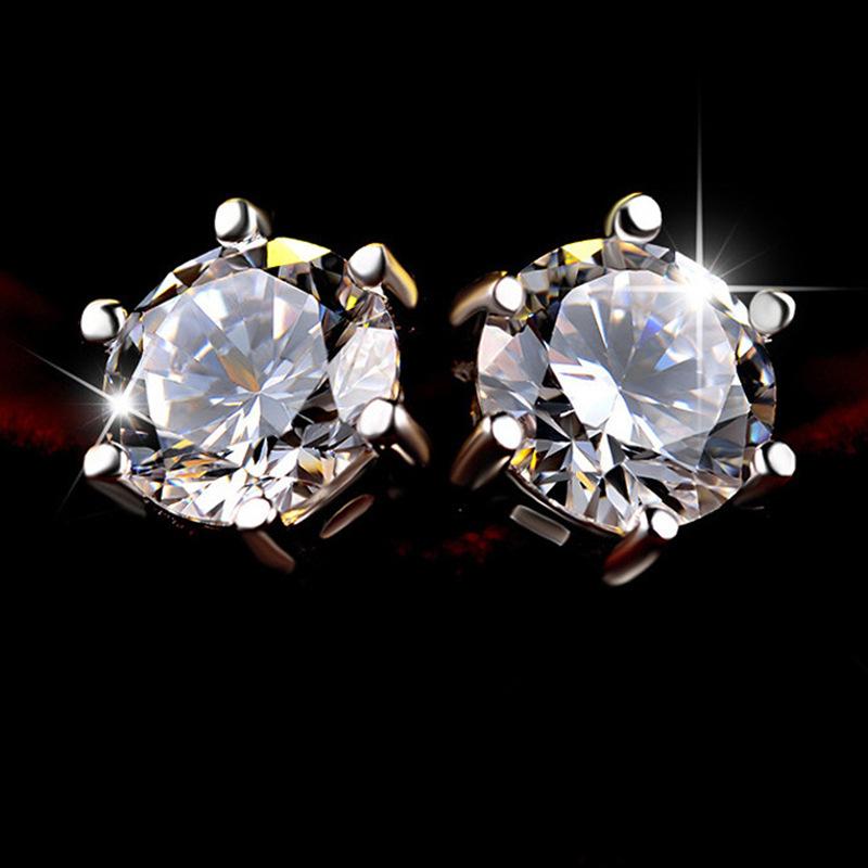 Fashion Classic Six-Claw Stud Earrings Female Minimalist Design High-End Round Zircon Ear Jewelry