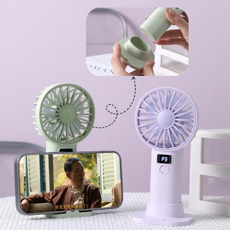 Schreibtisch-Handventilator, USB-Ladeversion, Kleiner Ventilator mit Digitalanzeige, Tragbarer Handyhalter, Stehender Kleiner Ventilator