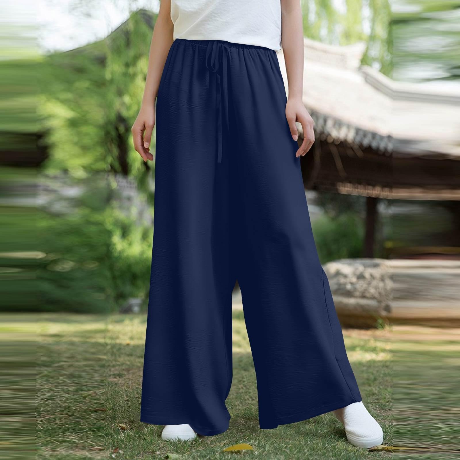 

Женские повседневные широкие брюки Элегантные брюки Длинные брюки с поясом Широкие прямые брюки XL тёмно-синий