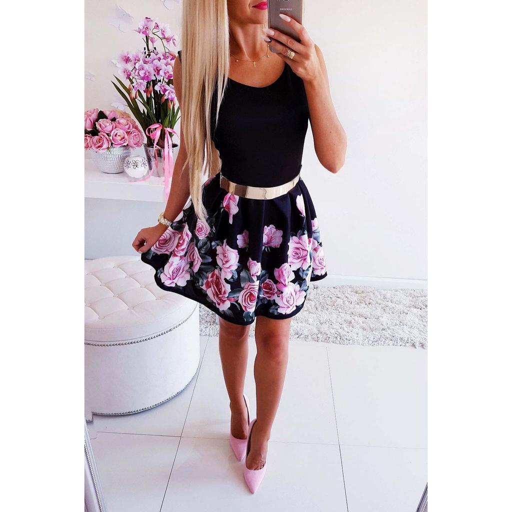 Ladies Womens Sleeveless Floral Skater Dress Christmas Evening Party Mini Dress Ladies Womens Sleeveless Floral Skater Dress Christmas Evening Party Mini Dress