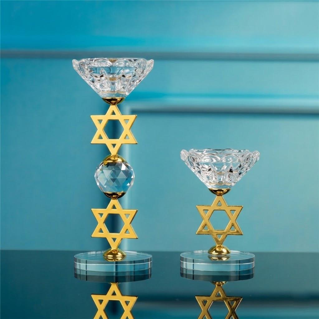 

Modern Crystal Candle Holder Set of 2 Gold Silver Star of David Menorah Je Wedding Centerpiece Votive Tealight Stand Gift