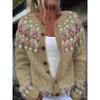 Womens Color Block Knit Cardigan Loose Fit Long Sleeve Geometric Casual Commute Style
