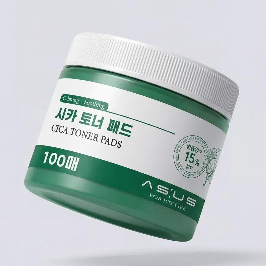 [Asus] Daily Toner Pad 100 Sheets (Birch Cooling / Yuja Brightening / Cica Calming) - Mega Size Skin Prep Pad, Hypoallergenic Soothing, K-Beauty Cica Calming (Green)