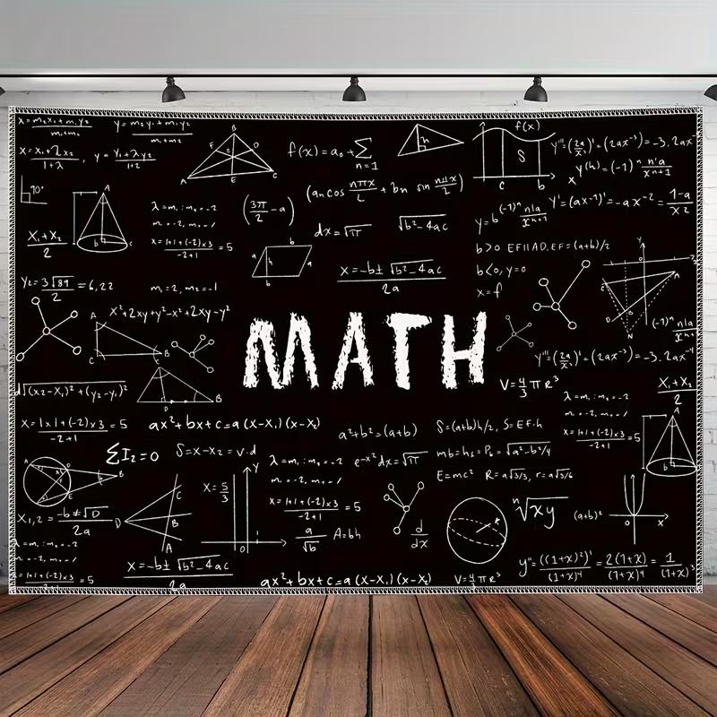 Colgante de Pared Educativo de Matemáticas con Ecuaciones, Gráficas y Geometría en Pizarra