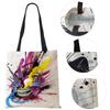 Painted Canvas Tote Shoulder Bag Women Cute Print Harajuku Casual Shopping Handbag Reusable Large Capacity Beach Bag