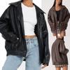 Brown Faux Leather Zip Up Biker Jacket for Women