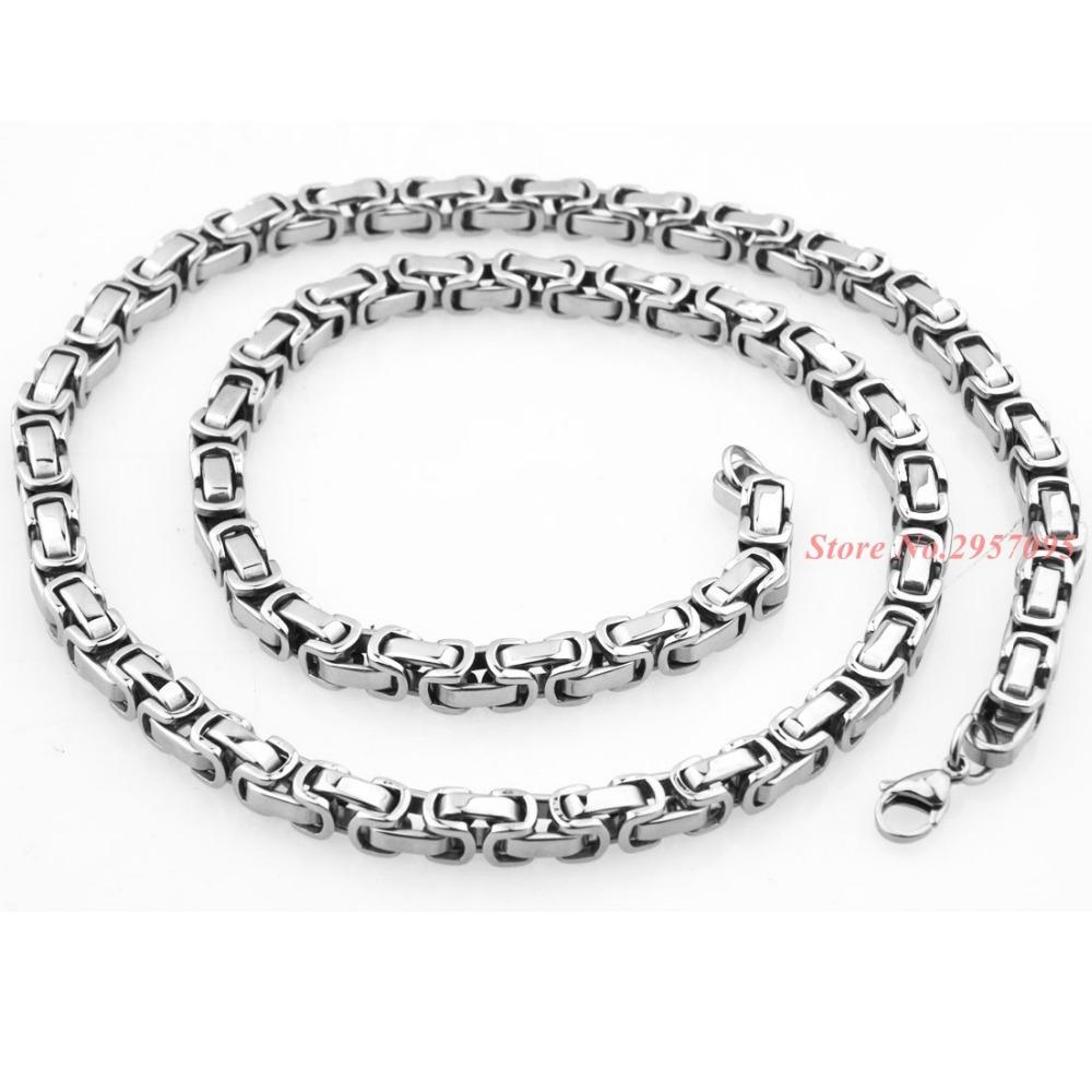Trendy Style Mens Necklace 5 /6 /8mm Wide Silver Color Stainless Steel Byzantine Box Chain Vintage Jewelry