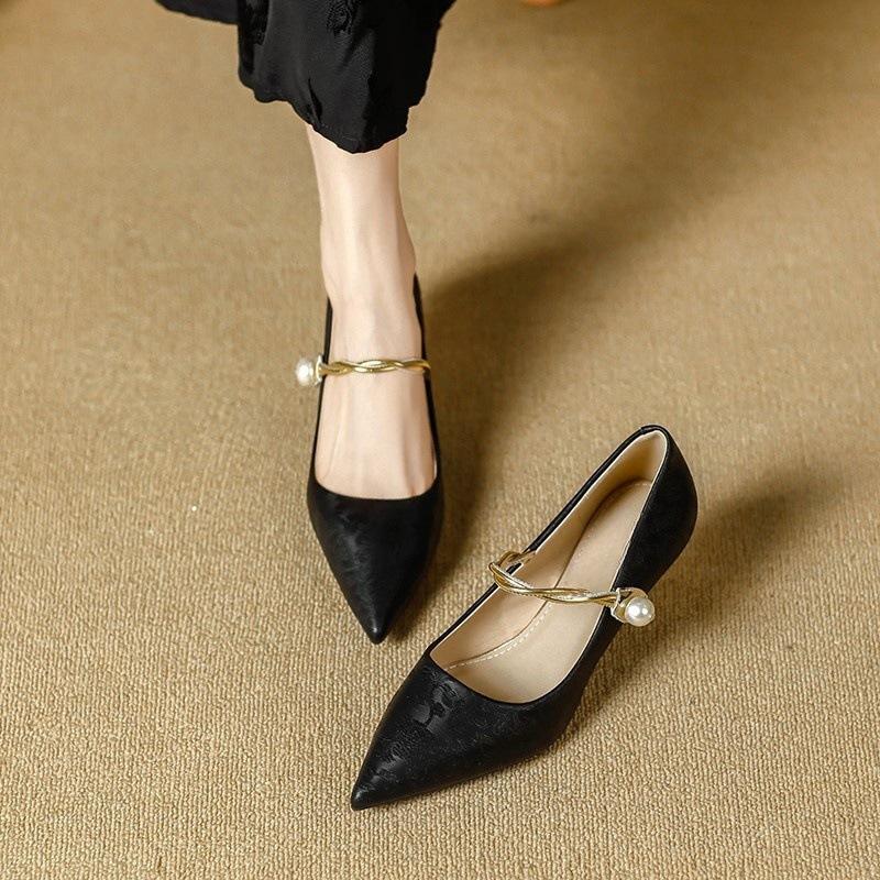 2025 Autumn New Chinese Style with Cheongsam Pointed High Heels Retro Mary Jane Stiletto with Skirt Women's Single Shoes